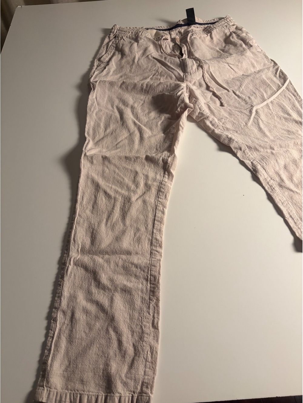 Bruno Beige Linen Cotton Blend Casual Pants Large